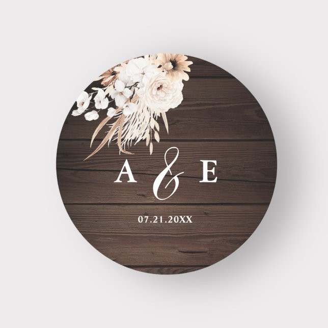 Boho Rustic Fall Flowers Wedding Classic Round Sticker (Creator Uploaded)