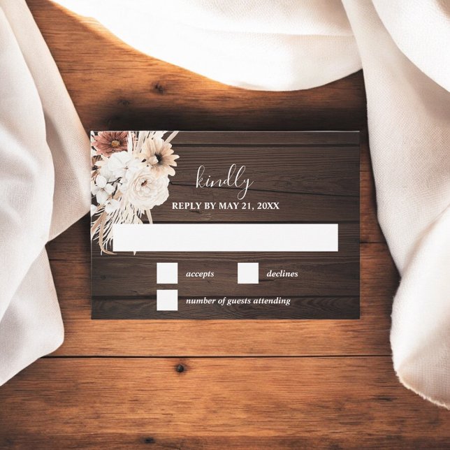 Boho Rustic Fall Flowers Wedding RSVP Card (Creator Uploaded)