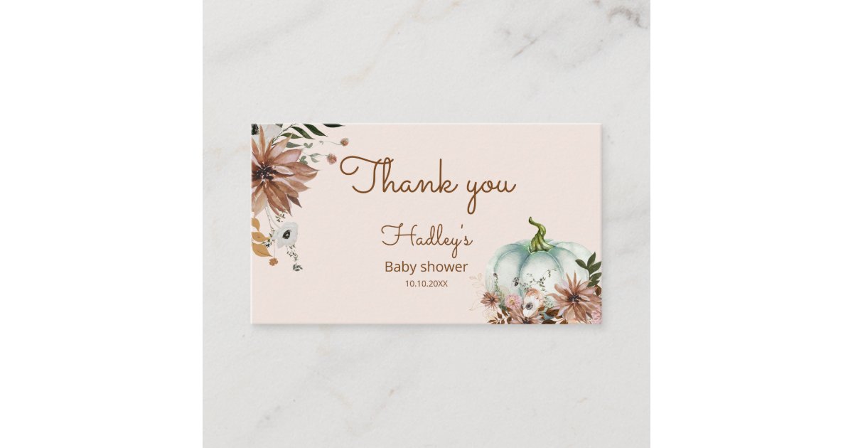 Boho Rustic fall pumpkin thank you Business Card | Zazzle