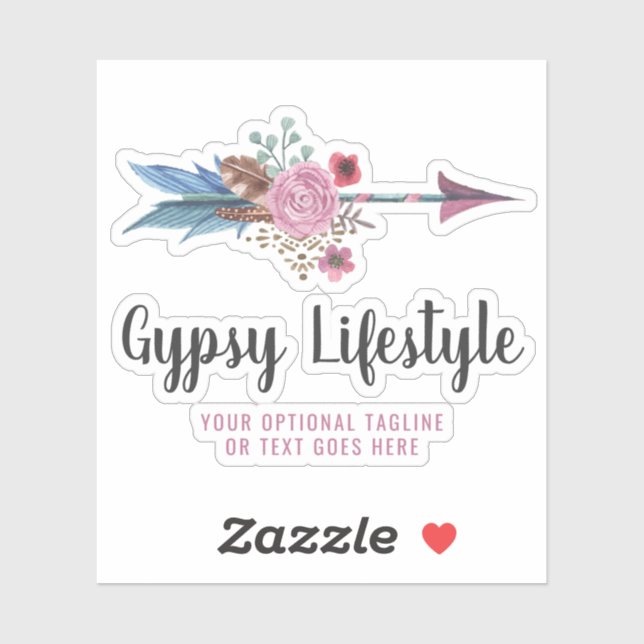 Boho Rustic Feather Arrow Watercolor Bohemian Logo Sticker (Sheet)