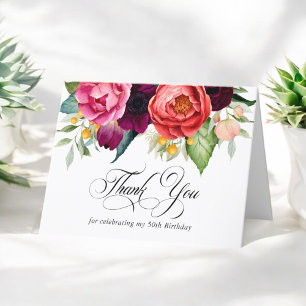Boho Rustic Floral 50th Birthday Thank You Card
