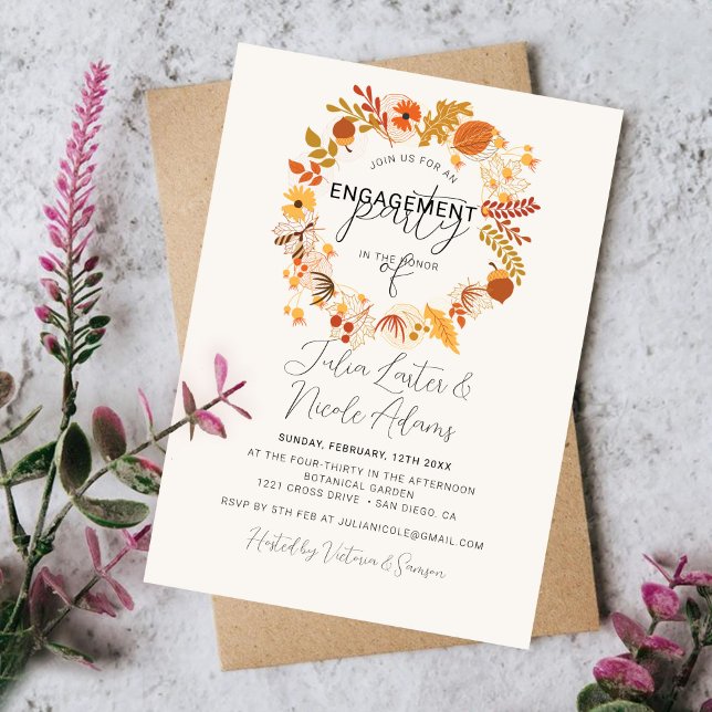Boho Rustic Floral Autumn Falls Engagement Party Invitation (Creator Uploaded)