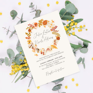 Boho Rustic Floral Autumn Falls Photo Wedding Invitation