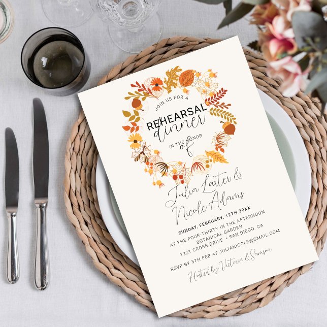 Boho Rustic Floral Autumn Falls Rehearsal Dinner Invitation (Creator Uploaded)