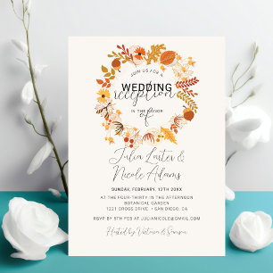 Boho Rustic Floral Autumn Falls Wedding Reception Invitation
