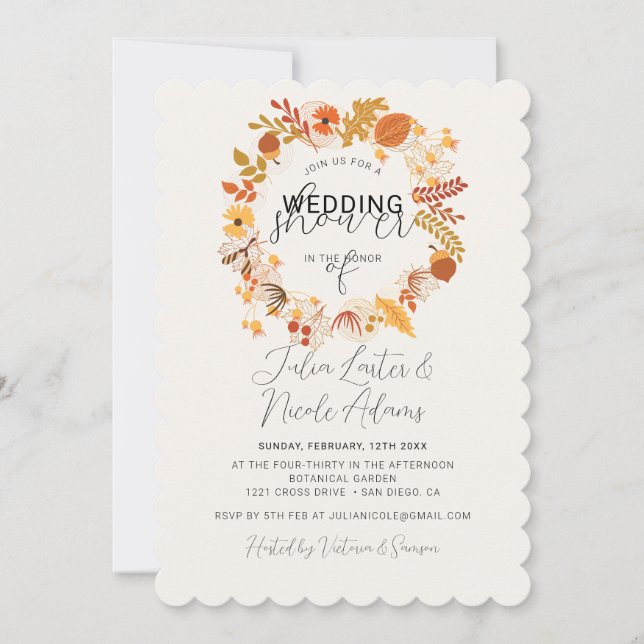 Boho Rustic Floral Autumn Falls Wedding Shower Invitation (Front)
