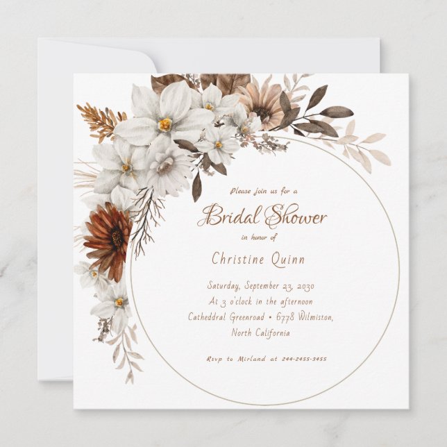 Boho Rustic Floral Bridal shower Invitation (Front)