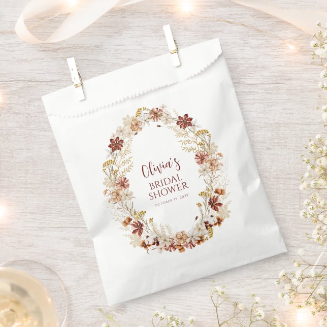 Boho Rustic Floral Burgundy Bridal Shower Custom Favor Bag (Clipped)