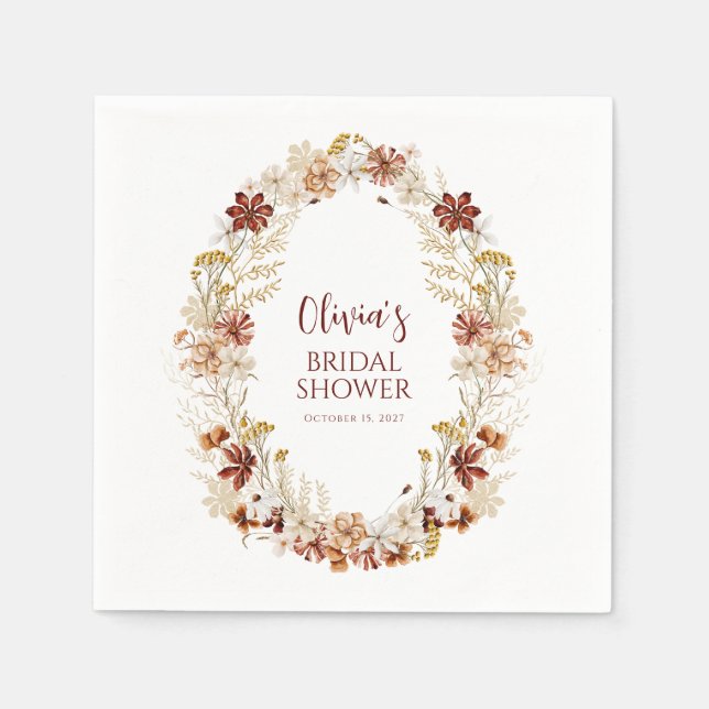 Boho Rustic Floral Burgundy Bridal Shower Custom Napkins (Front)