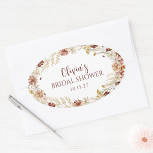 Boho Rustic Floral Burgundy Bridal Shower Custom Oval Sticker