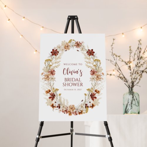 Boho Rustic Floral Burgundy Bridal Shower Welcome Foam Board