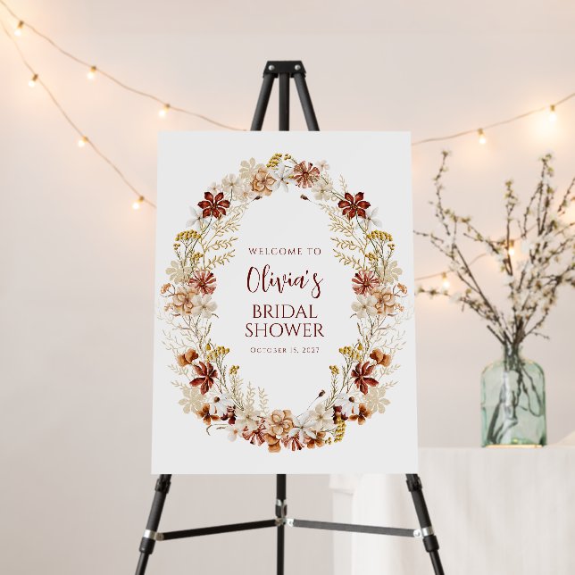 Boho Rustic Floral Burgundy Bridal Shower Welcome Foam Board (In Situ (Stand))