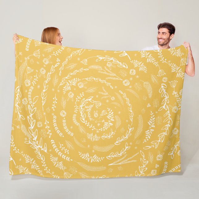 Boho Rustic Floral Garland Folk Art Pattern Fleece Blanket (In Situ)