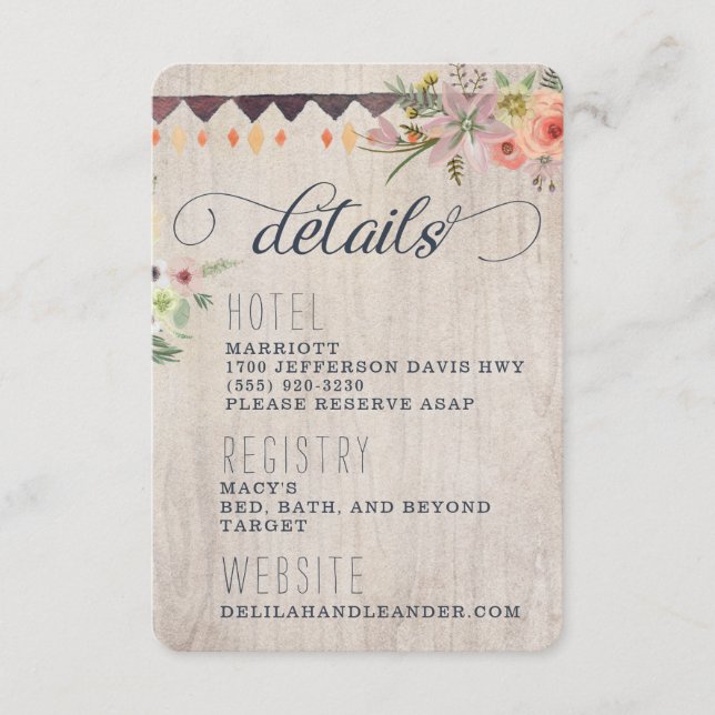 Boho Rustic Floral Information Card (Front)