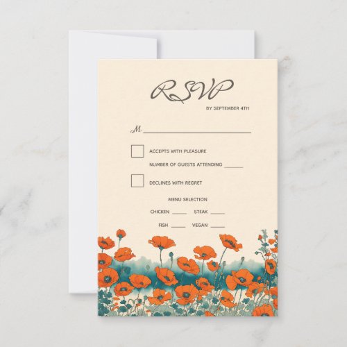 Boho Rustic Floral Meal Choice Wedding RSVP Card
