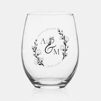 Boho Rustic Floral Monogrammed Initials Wedding