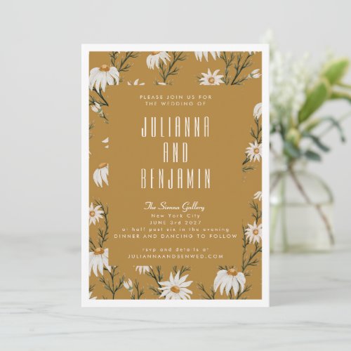 Boho Rustic Floral Mustard Yellow Wedding Invitation