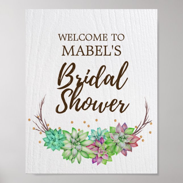 Boho Rustic Floral Succulent Bridal Shower Welcome Poster (Front)