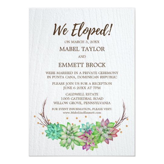 boho rustic floral succulent elopement reception invitation zazzle com