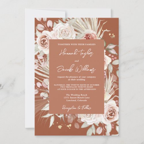 Boho Rustic Floral Terracotta Wedding Invitation