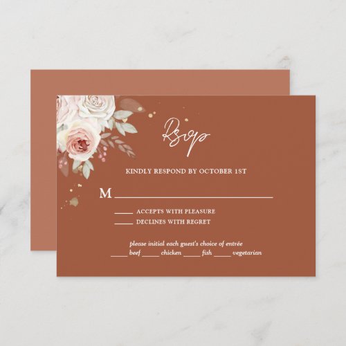 Boho Rustic Floral Terracotta Wedding RSVP Card