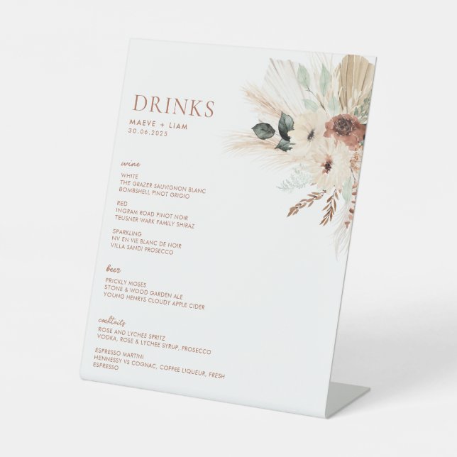 Boho Rustic Floral Wedding Drinks Bar Sign MAEVE (Front)