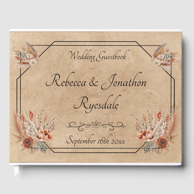 Boho Rustic Floral Wedding Guest Book (Front)