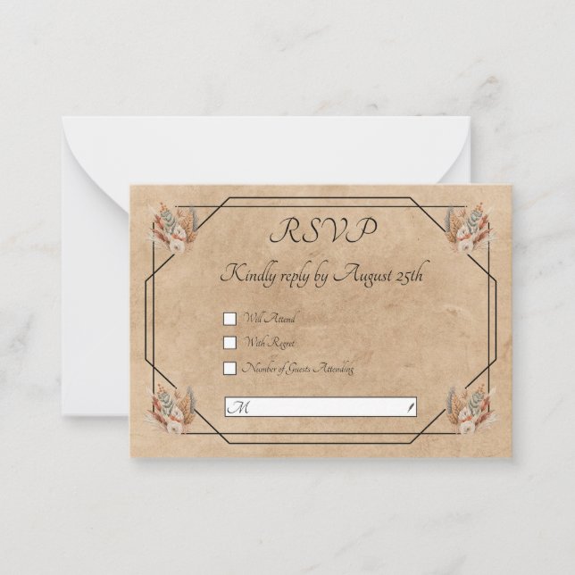 Boho Rustic Floral Wedding RSVP Note Card (Front)