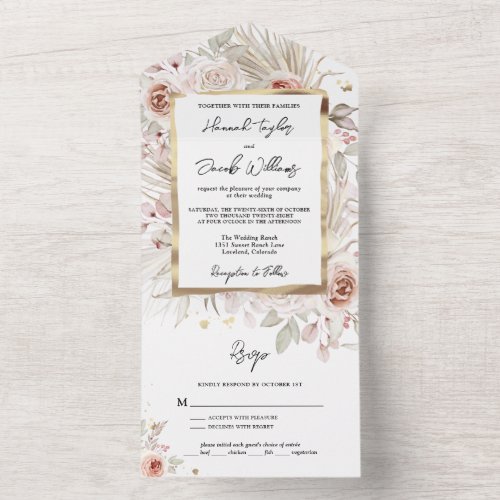 Boho Rustic Floral with RSVP Wedding All In One Invitation