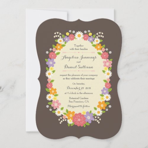 Whimsical Rustic Romantic Pastel Flower Wreath Announcements