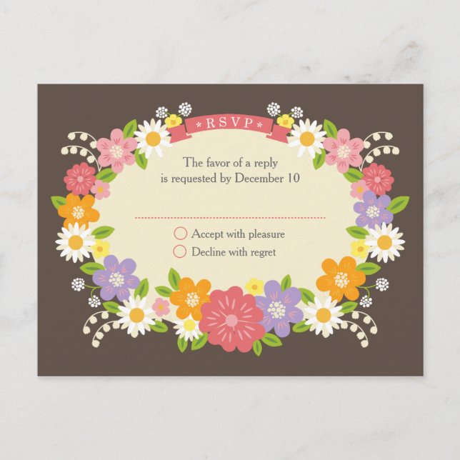 Boho Rustic Floral Wreath Wedding Invitation Postcard (Front)