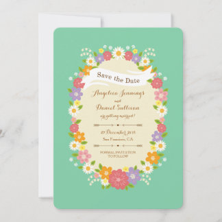 Boho Rustic Floral Wreath Wedding (Mint) Announcement