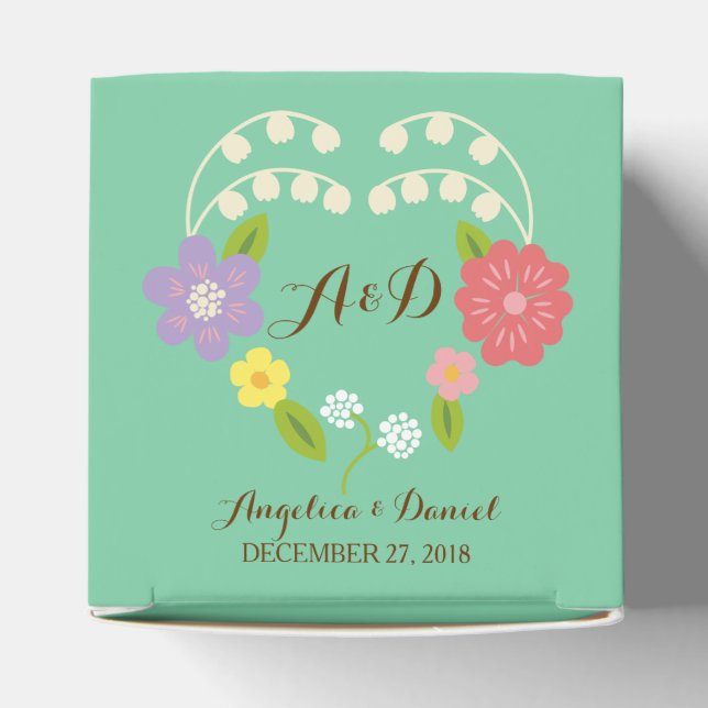 Boho Rustic Floral Wreath Wedding (Mint) Favor Boxes (Top)