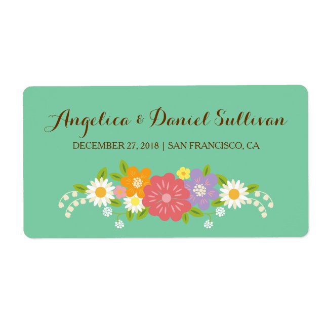 Boho Rustic Floral Wreath Wedding (Mint) Label (Front)