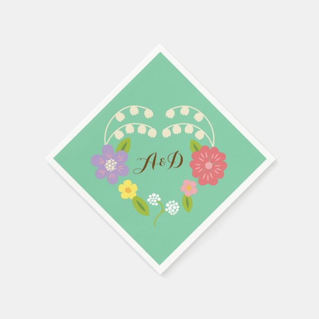 Boho Rustic Floral Wreath Wedding (Mint) Paper Napkins (Corner)