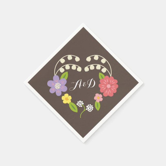 Boho Rustic Floral Wreath Wedding Paper Napkins (Corner)
