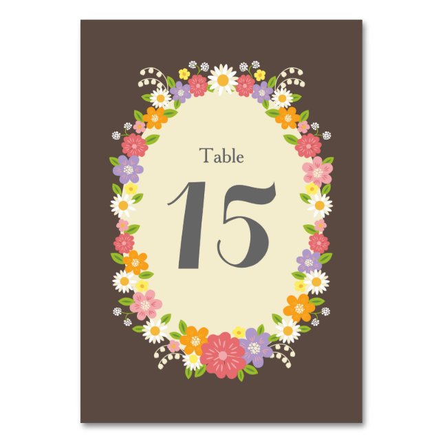 Boho Rustic Floral Wreath Wedding Table Number (Front)