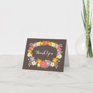 Boho Rustic Floral Wreath Wedding Thank You Card
