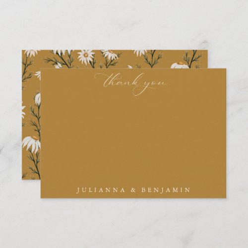 Boho Rustic Floral Yellow Wedding Custom Names Thank You Card