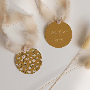 Boho Rustic Floral Yellow Wedding Custom Thank You Favor Tags