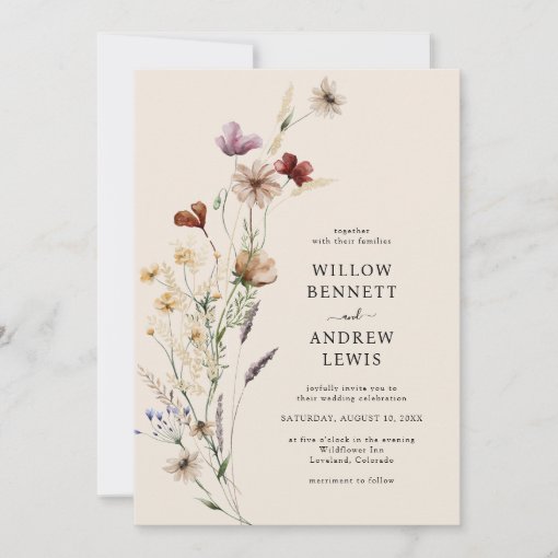 Boho Rustic Flowers Wedding Invitation Zazzle