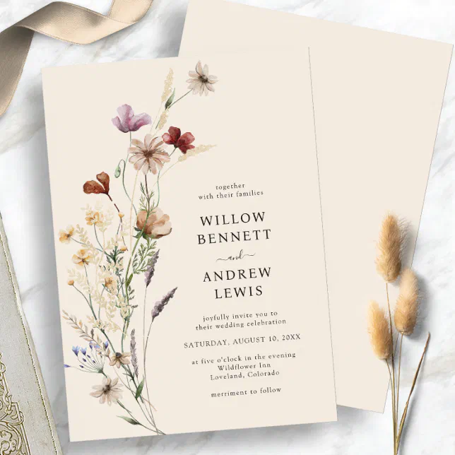 Boho Rustic Flowers Wedding Invitation 