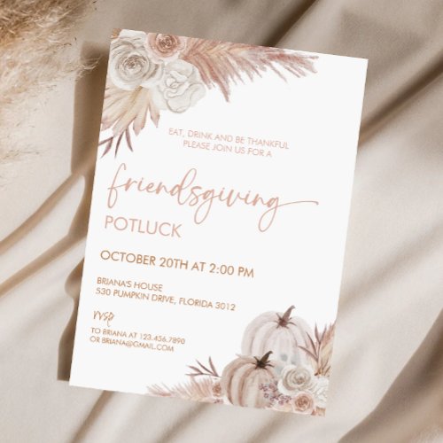 Boho Rustic Friendsgiving Thanksgiving Potluck Invitation