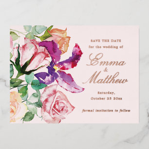 Boho Rustic Garden Wedding Save the Date Foil Holiday Postcard