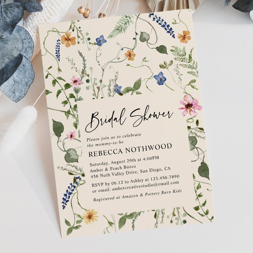 Boho Rustic Garden Wildflowers Bridal Shower Invitation