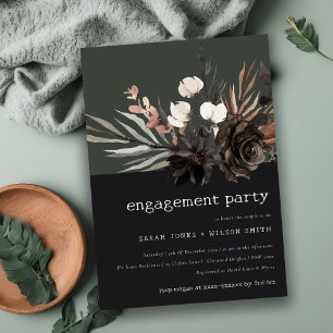 Boho Rustic Gothic Rust Black Botanical Engagement Invitation