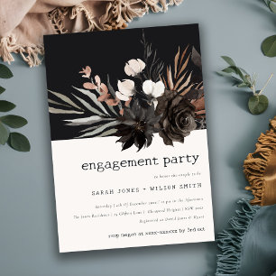 Boho Rustic Gothic Rust Black Botanical Engagement Invitation