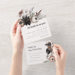 Boho Rustic Gothic Rust Black Botanical Wedding All In One Invitation