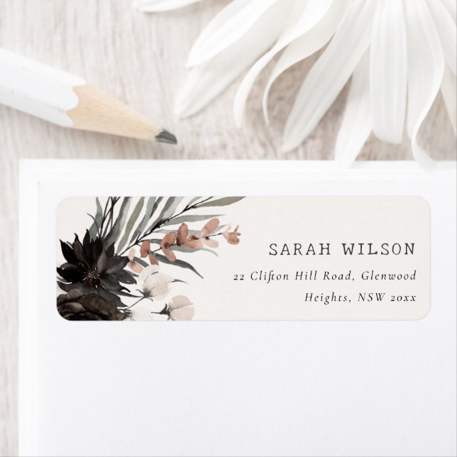 Boho Rustic Gothic Rust Black Botanical Wedding Label (Insitu)