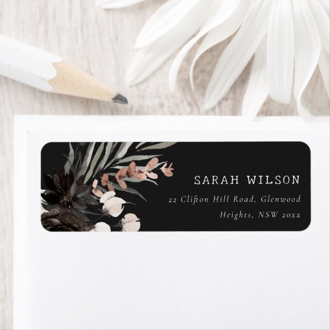 Boho Rustic Gothic Rust Black Botanical Wedding Label (Insitu)